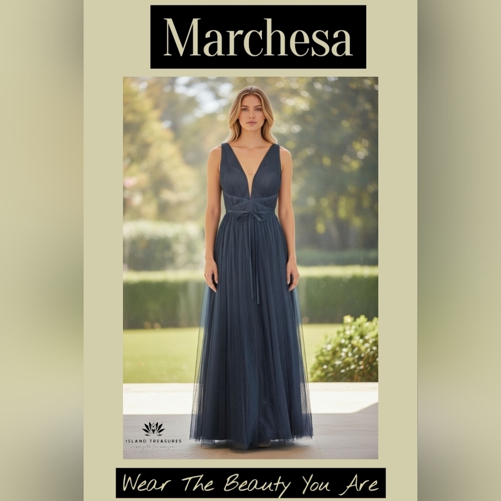 NWT Marchesa Notte Biella Midnight Blue Tulle Gown – Elegant, Junior Size 10